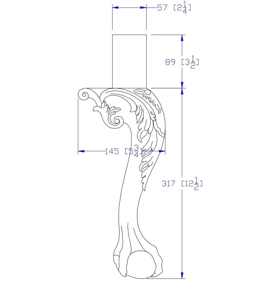 PAIR of Wood Carved Scroll Leaf Claw Ball Legs for Furniture, Available in 12-1/2" & 14-1/2"High