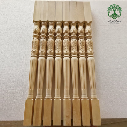 PAIR of SPD-02 Solid Carved 38"H Fluted Acanthus Stair Balusters, Unfinished