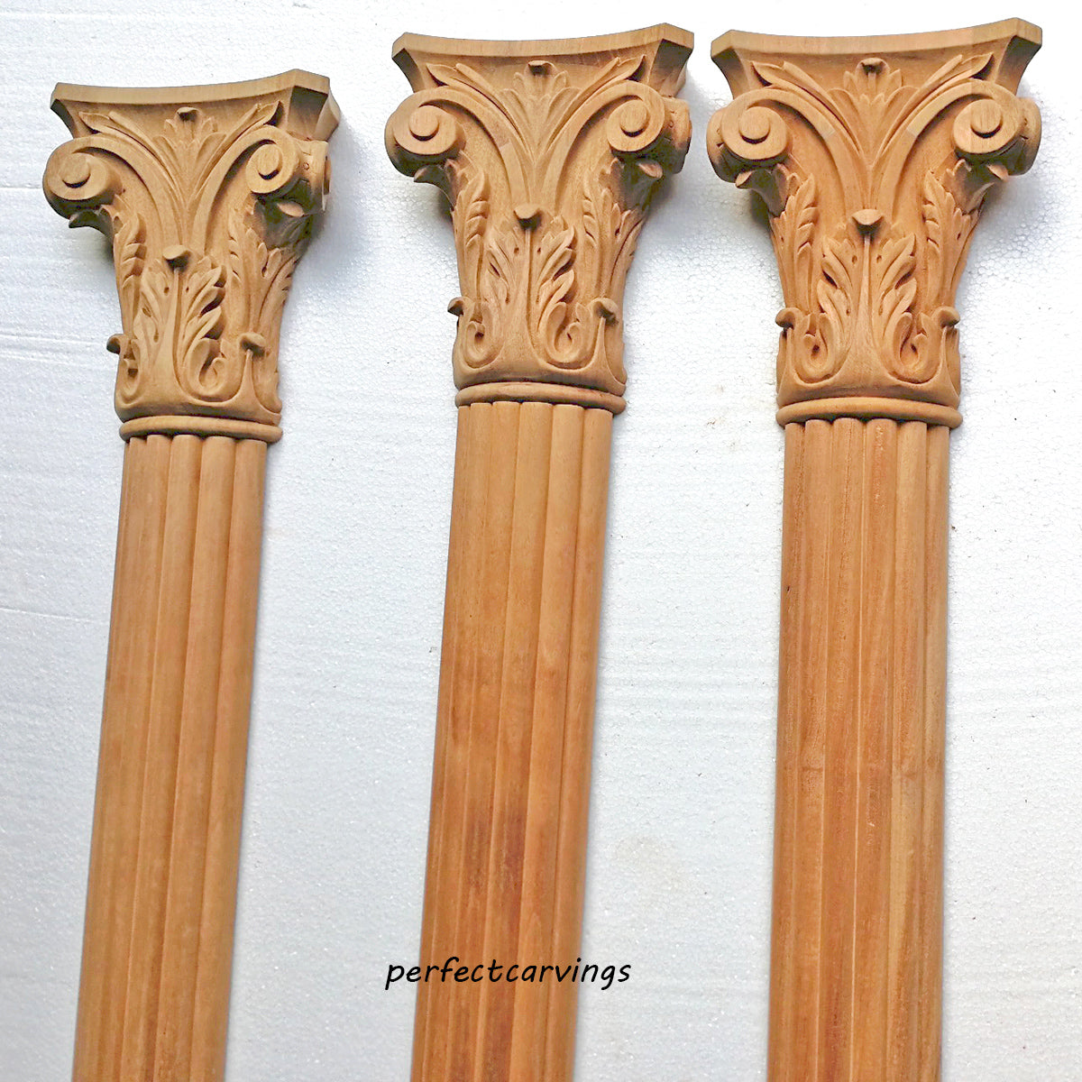 Triple Layers Leaf Carved Wood Capital for 4" Wide Columns, Single