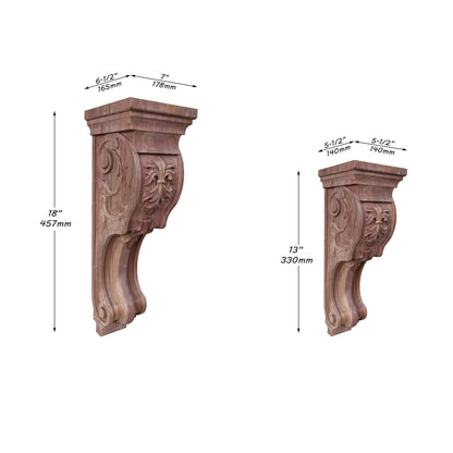 PAIR of Vivid Leaves Carved Wood Corbels, Availabale in 13" & 18" High