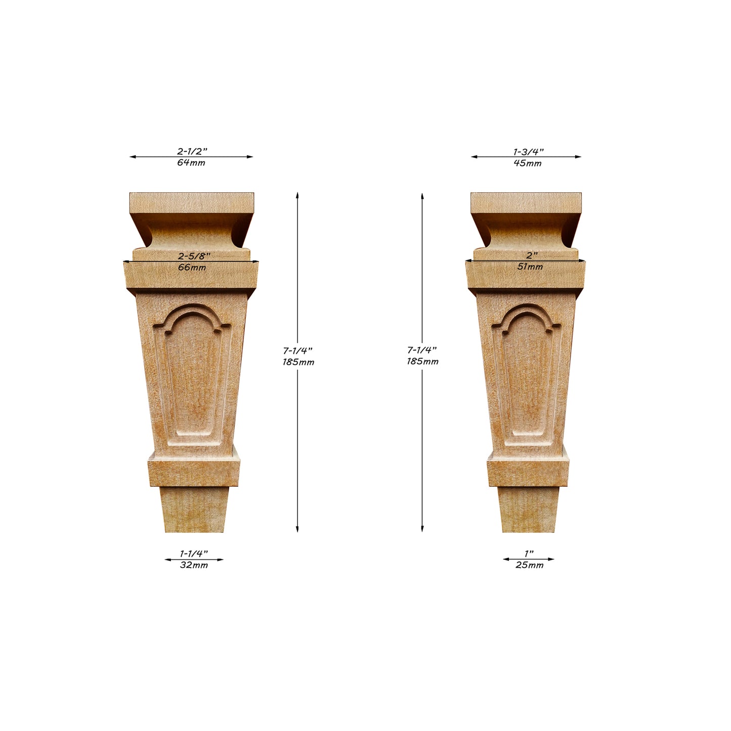PAIR of Quality Gothic Style 7-1/4"High Wood Furniture Cabinet Legs Bun Feet