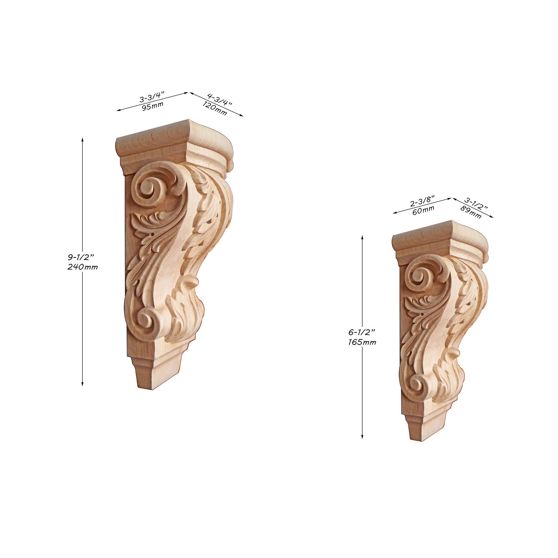 PAIR of Acanthus Leaf Carved Wood Corbels, Available in  6-1/2