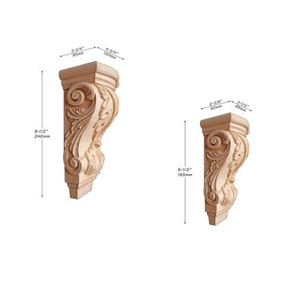 PAIR of Acanthus Leaf Carved Wood Corbels, Available in  6-1/2" & 9-1/2" High