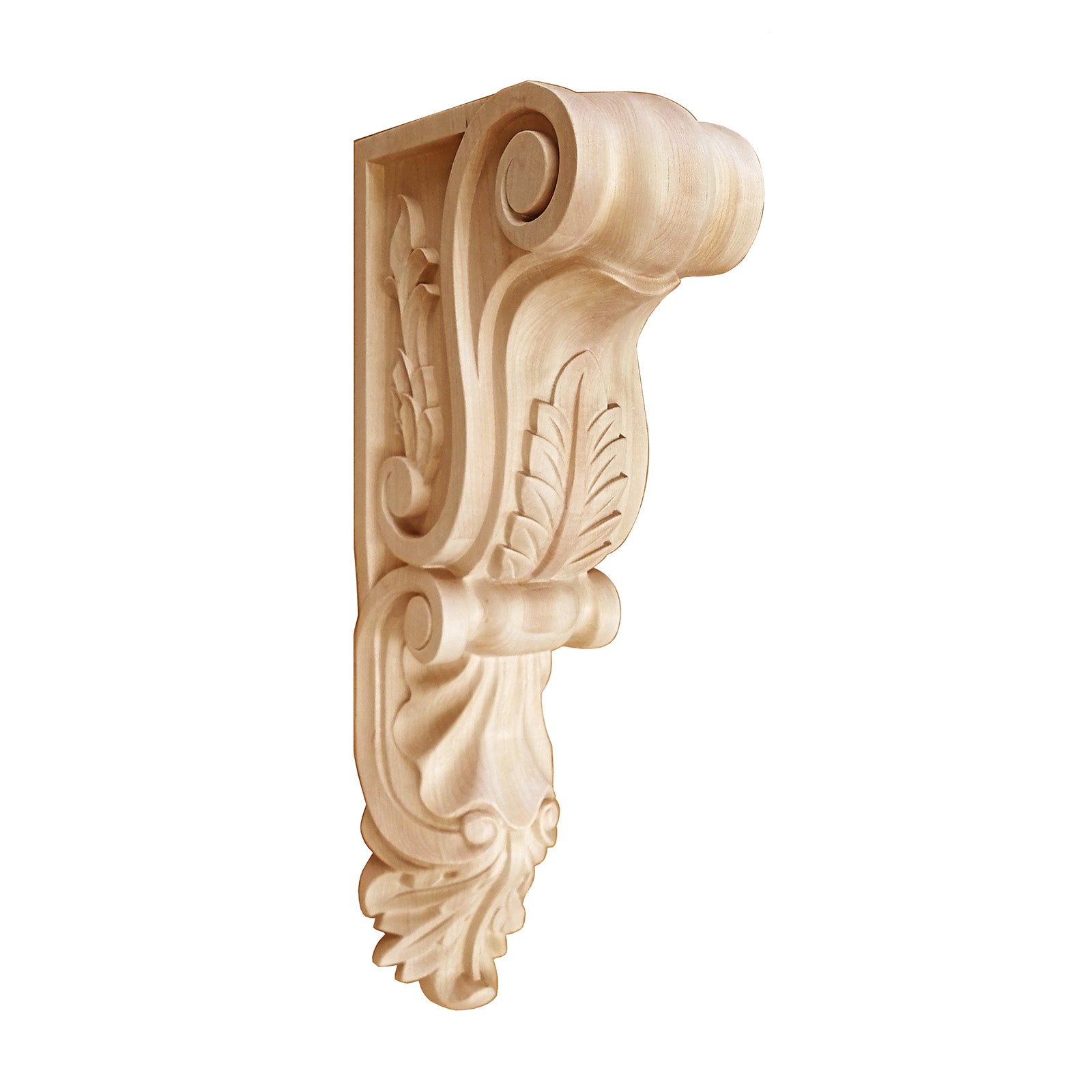 PAIR of Tongue Leaf Carved Wood Corbels, Available in 12-1/2