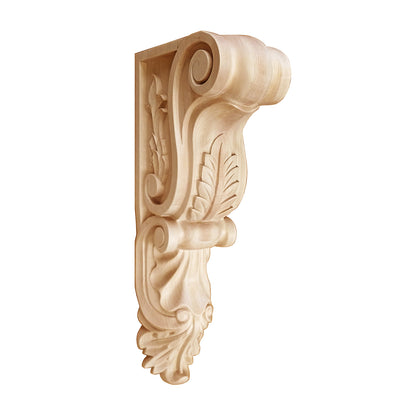 PAIR of Tongue Leaf Carved Wood Corbels, Available in 12-1/2", 16" & 20" High