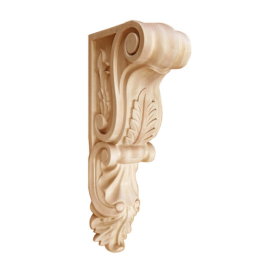 PAIR of Tongue Leaf Carved Wood Corbels, Available in 16" & 20"High