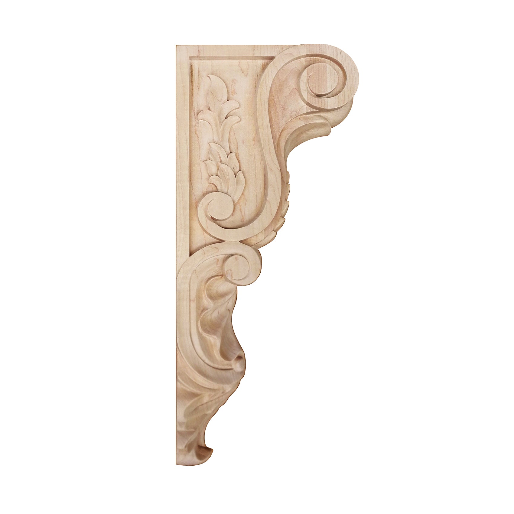 PAIR of Tongue Leaf Carved Wood Corbels, Available in 12-1/2