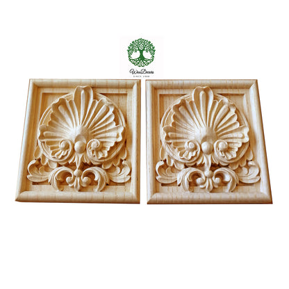 PAIR of Beautiful Shell Leaf Carved Wood Corner Blocks, Architrave Blocks, Available in 2 Sizes