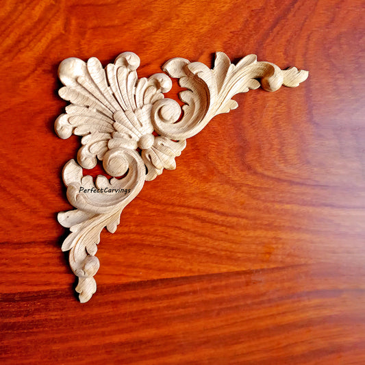 PAIR of Delicate Deep Relief Leaf Corner Applique Onlay, Available in 3-7/8", 6" & 7-7/8"