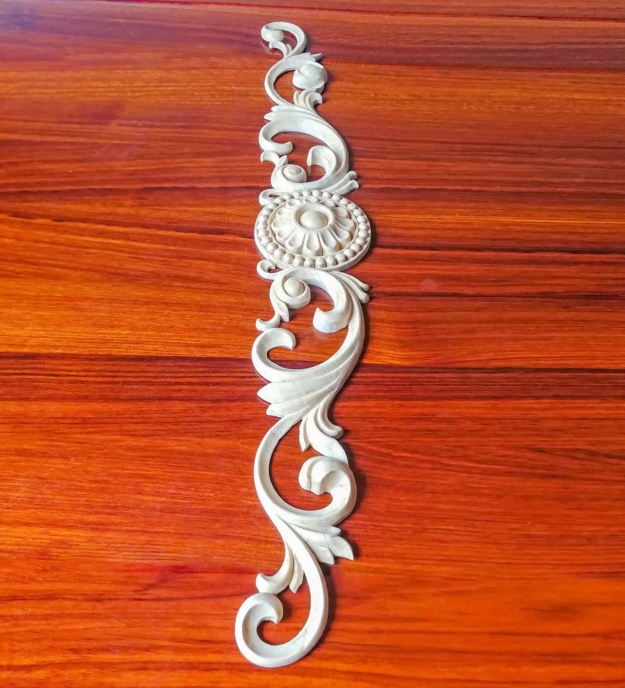 Wood Carved Scroll with Pearl Rosette Carved Applique, Available in 12", 18" & 22-3/4" wide