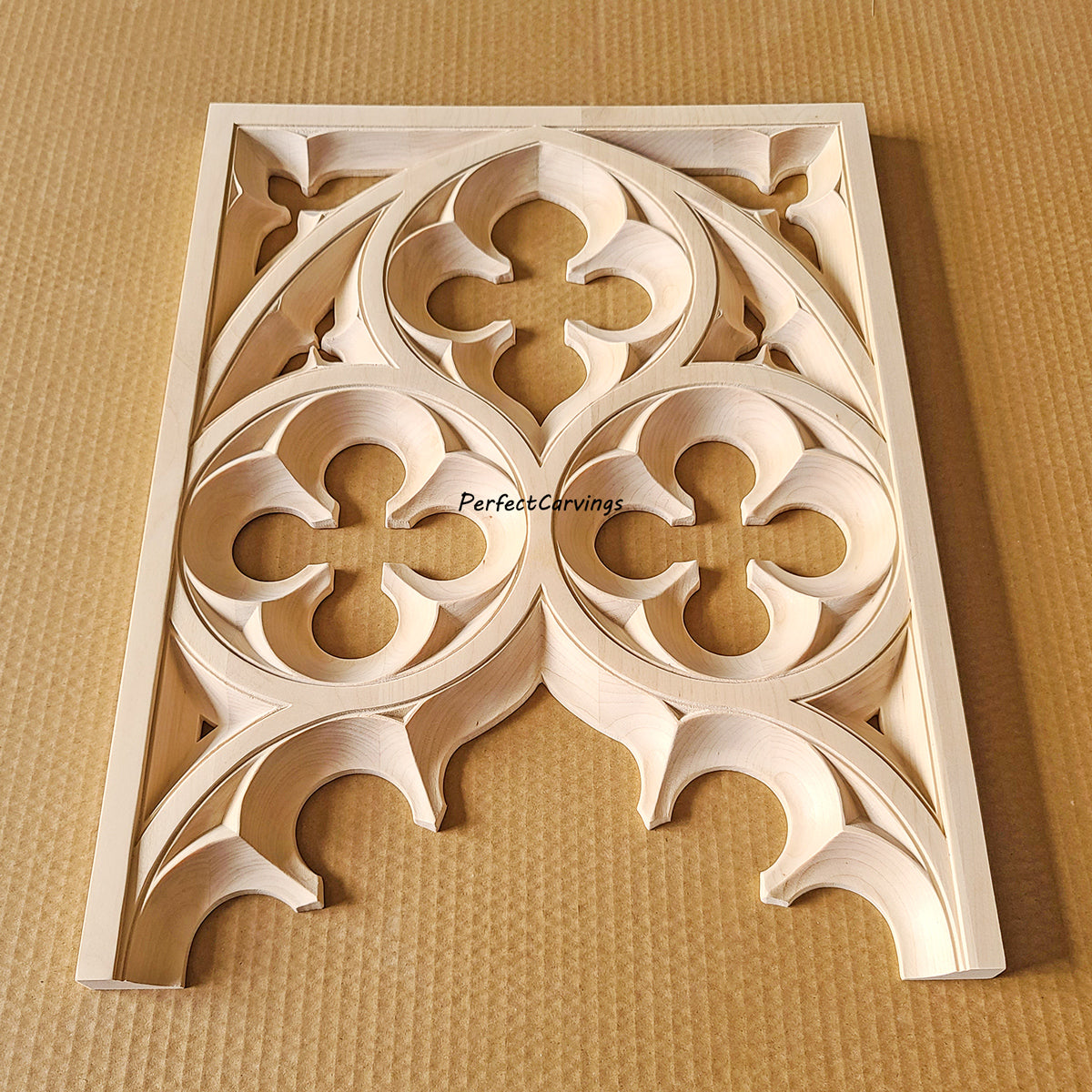 PNL-41 Large Wood Carved Gothic Screen Panel,  15"Wx19-1/2"H, Single
