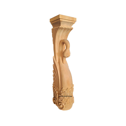 PAIR of ISP-12 Graceful Swan Carved Wood Posts for Fireplace Mantel, Shelf & Kitchen Island