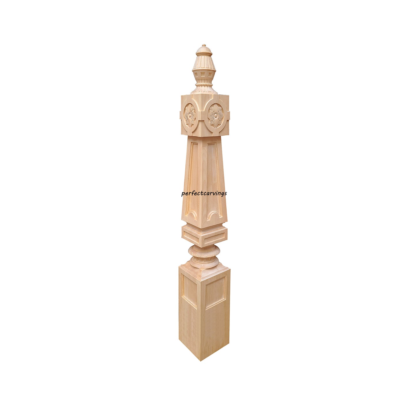 NWL-06  Solid Carved 44-3/8"H Stair Wood Newel Post, Unfinished