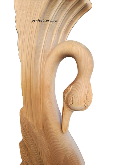 PAIR of ISP-12 Graceful Swan Carved Wood Posts for Fireplace Mantel, Shelf & Kitchen Island