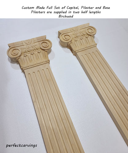PAIR of Wood Carved Roman Capitals for 4"Wx1"D Pilaster Columns