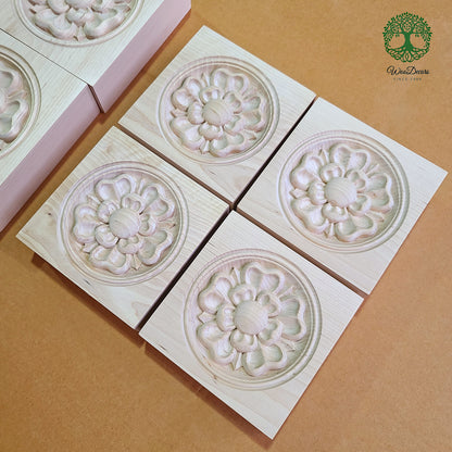 PAIR of Yorkshire Rose Carved Wood Corner Blocks, Architrave Blocks, Available in 3-1/2" & 5-1/8"