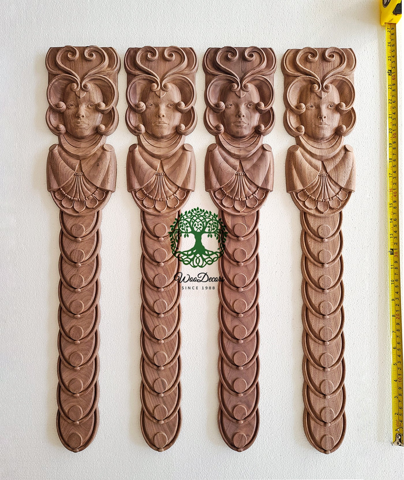 CUSTOM240304  Four Units of 127mmx660mm Walnut Wood Carved Drop Appliques, SOLD