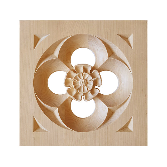 PAIR of Square Gothic Style Wood Carved Rose Block, Available in 5 Sizes