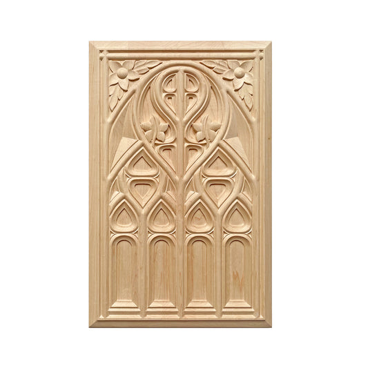 PAIR of PNL-16 Gothic Style Carved Wood Door Panels, Furniture Panels, 13-1/2"Wx21-1/4"H