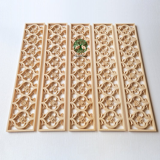 CUSTOM240422 5PCS Gothic Screen Panel with Rosettes Carved 35"Wx7"H, Door Header Panel, SOLD
