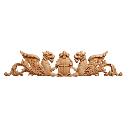 Shield Wyvern Carved Wood Applique, Available in 16" & 22" Wide, Single