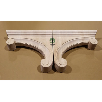 CUSTOM240702 PAIR of Contemporary Scroll Birchwood Carved Corbels, 100mmWx400mmDx350mmH, SOLD