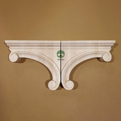 CUSTOM240702 PAIR of Contemporary Scroll Birchwood Carved Corbels, 100mmWx400mmDx350mmH, SOLD