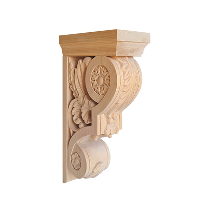 PAIR of Floral Leaf Carved Look-through Wood Corbels, Available in 9-1/2" & 14"High