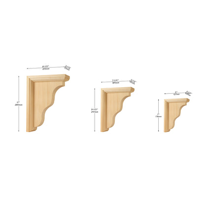 PAIR of Traditional Wood Shelf Brackets, Corbels, Available in 2 sizes