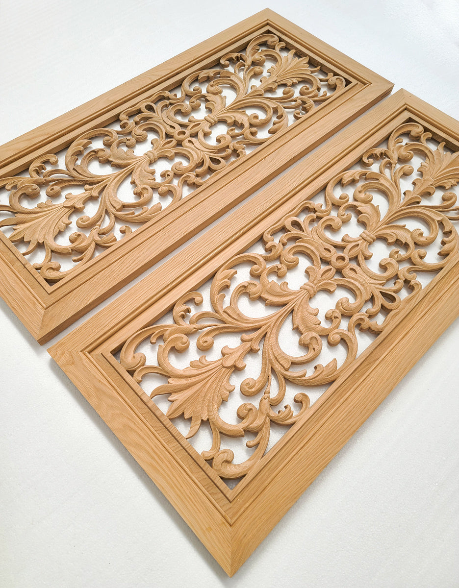 CBD-27 Wood Carved Look-through Cabinet Panel Door, Framed Cabinet Glass Door, 18