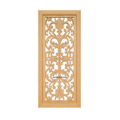 CBD-27 Wood Carved Look-through Cabinet Panel Door, Framed Cabinet Glass Door, 18"X42", Single