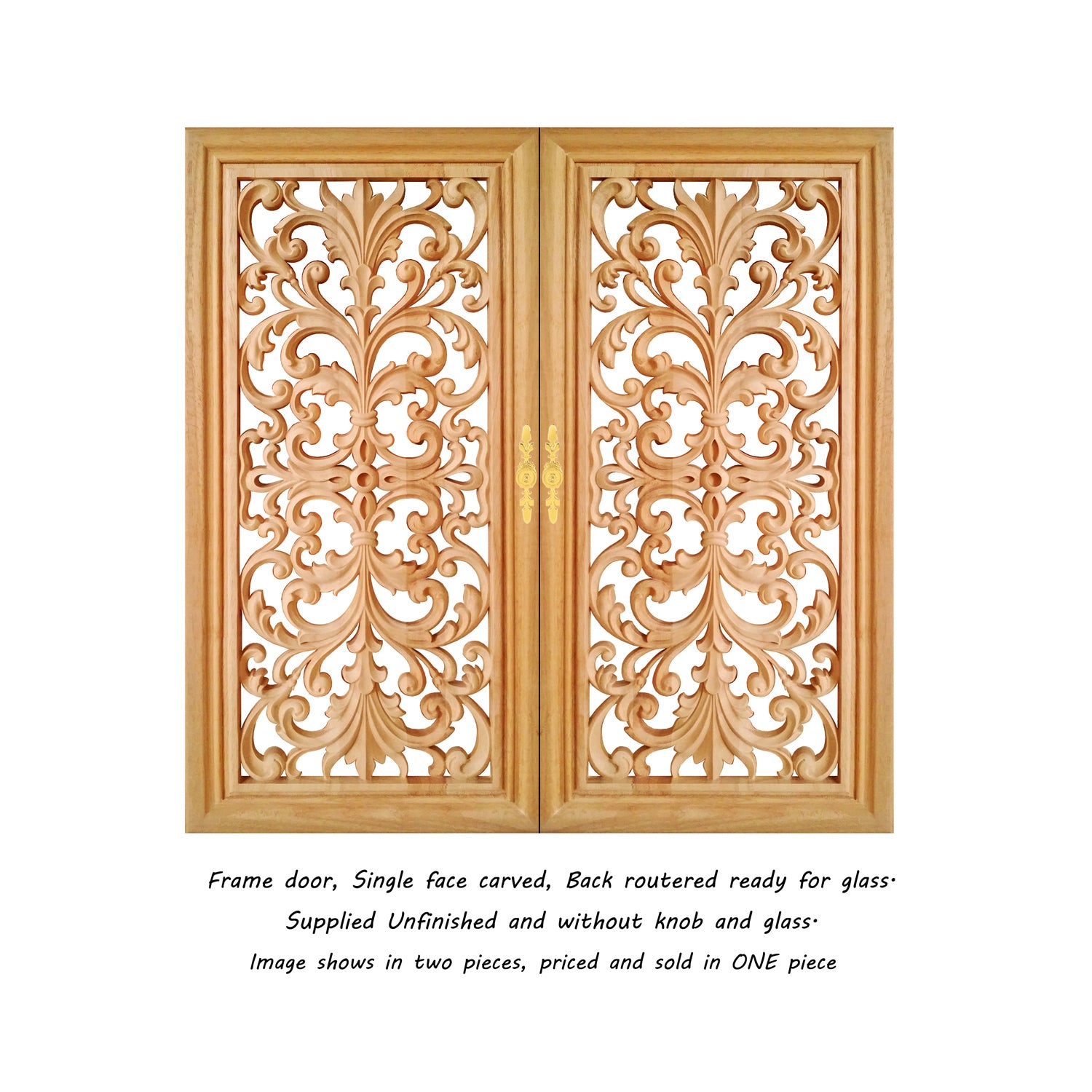 CBD-27 Wood Carved Look-through Cabinet Panel Door, Framed Cabinet Glass Door, 18