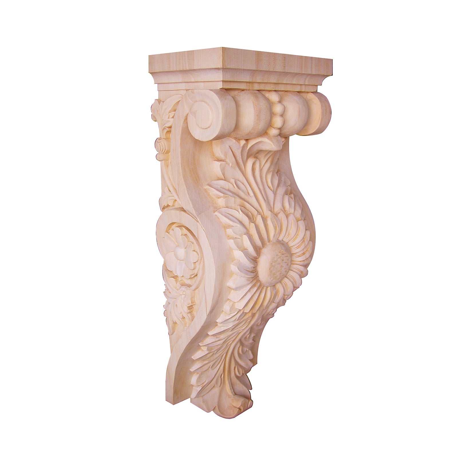 PAIR of Elegant Sun Flower Scroll Carved  Wood Corbels, 6