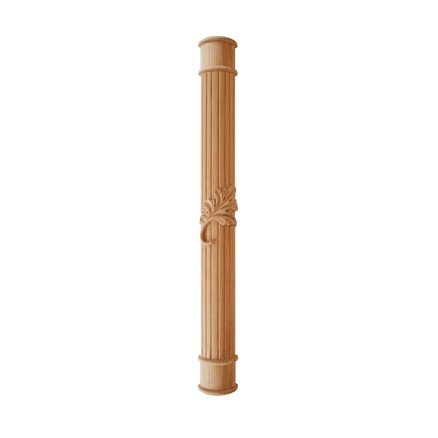 CLM-31 Single Leaf Carved 34-1/2"High Fluted Wood Columns, Available in 3-1/2", 5" Half & Full-round