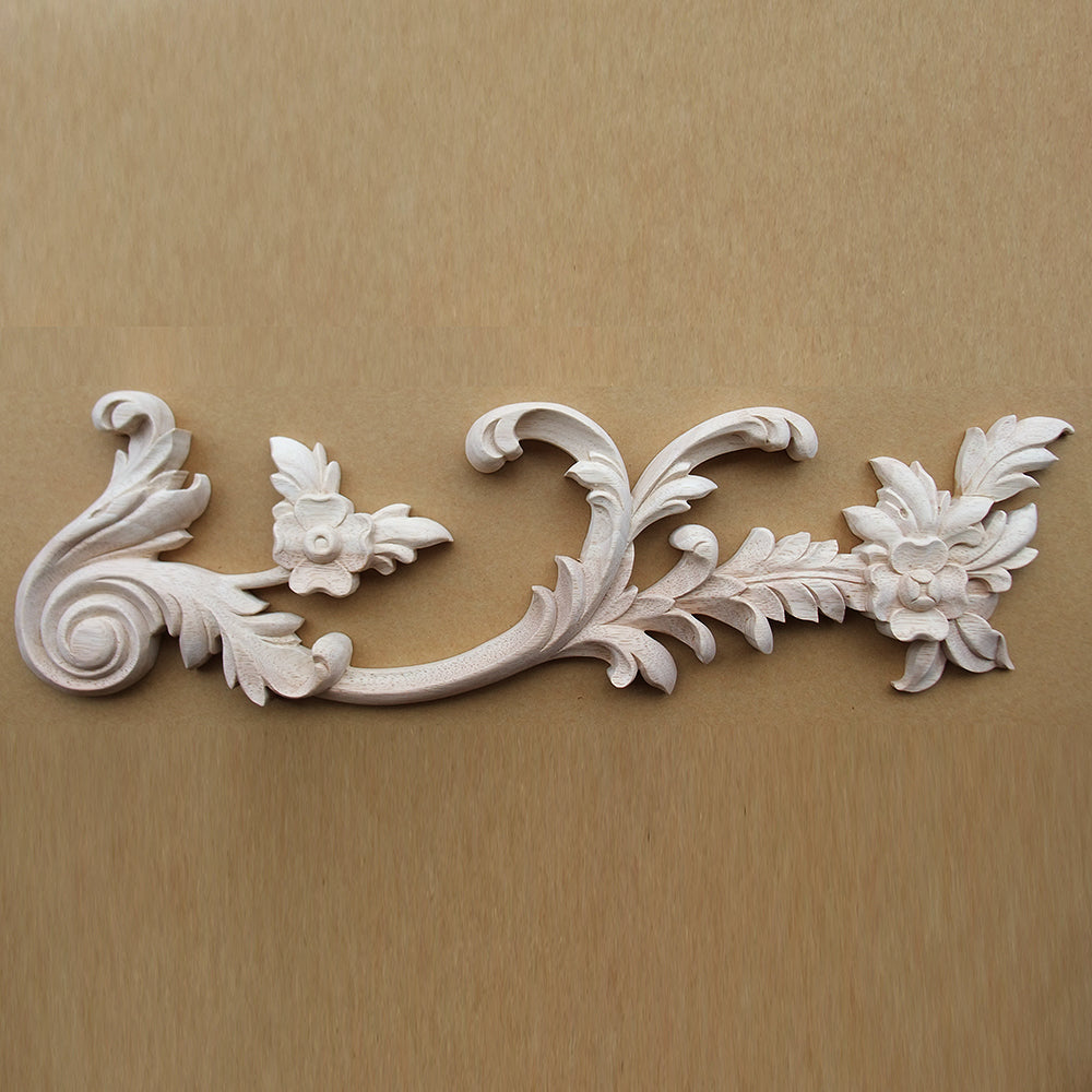 Vivid Floral Vine Carved Wood Applique for Mantel, Door Surround and Stair，42-1/4" Wide