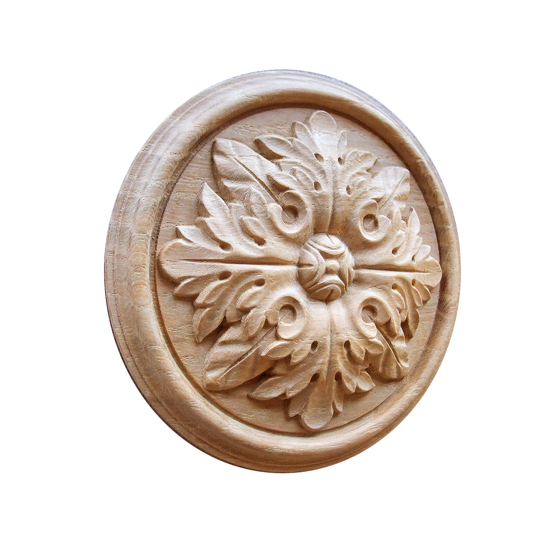 PAIR of Deep Relief Leaf Carved Wood Rosette Onlay, Available in 8 Sizes