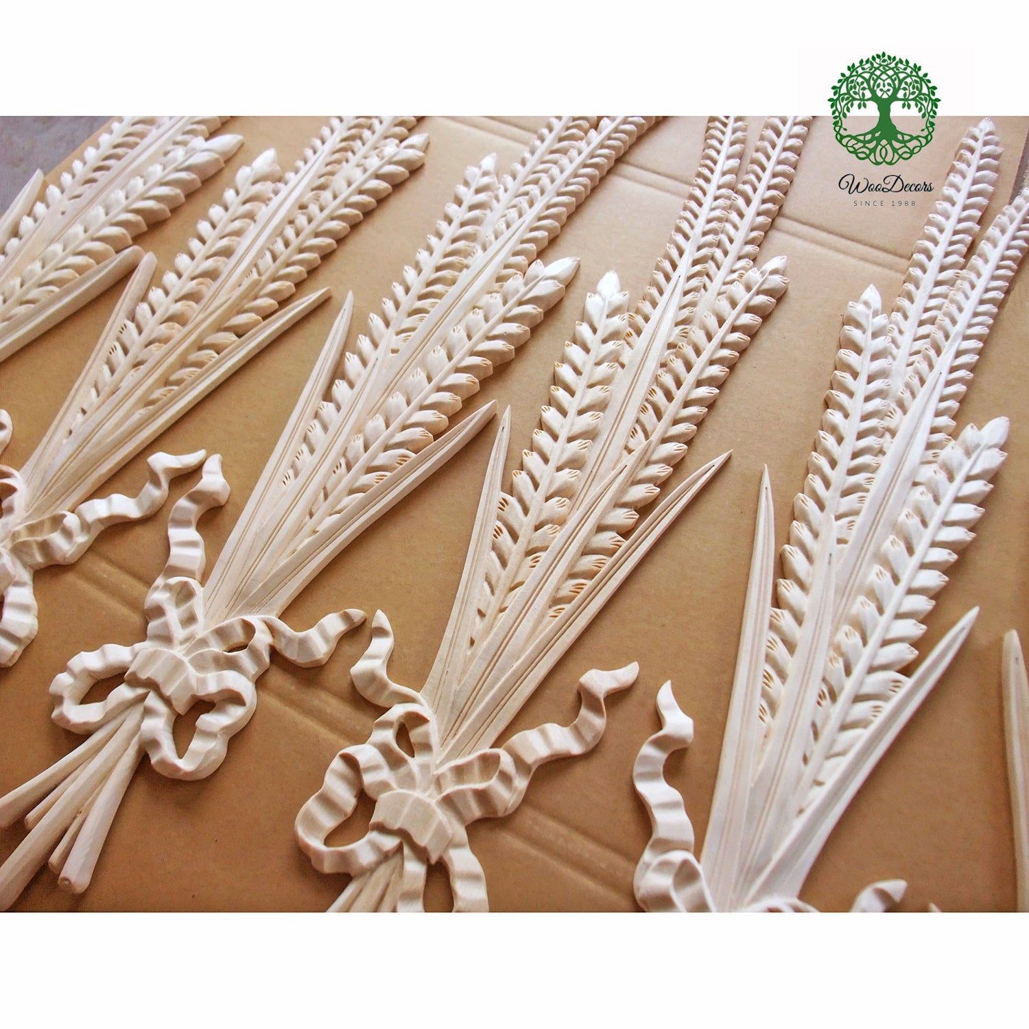 PAIR of Ribbon Wheat Carved Wood Appliques, Available in 12