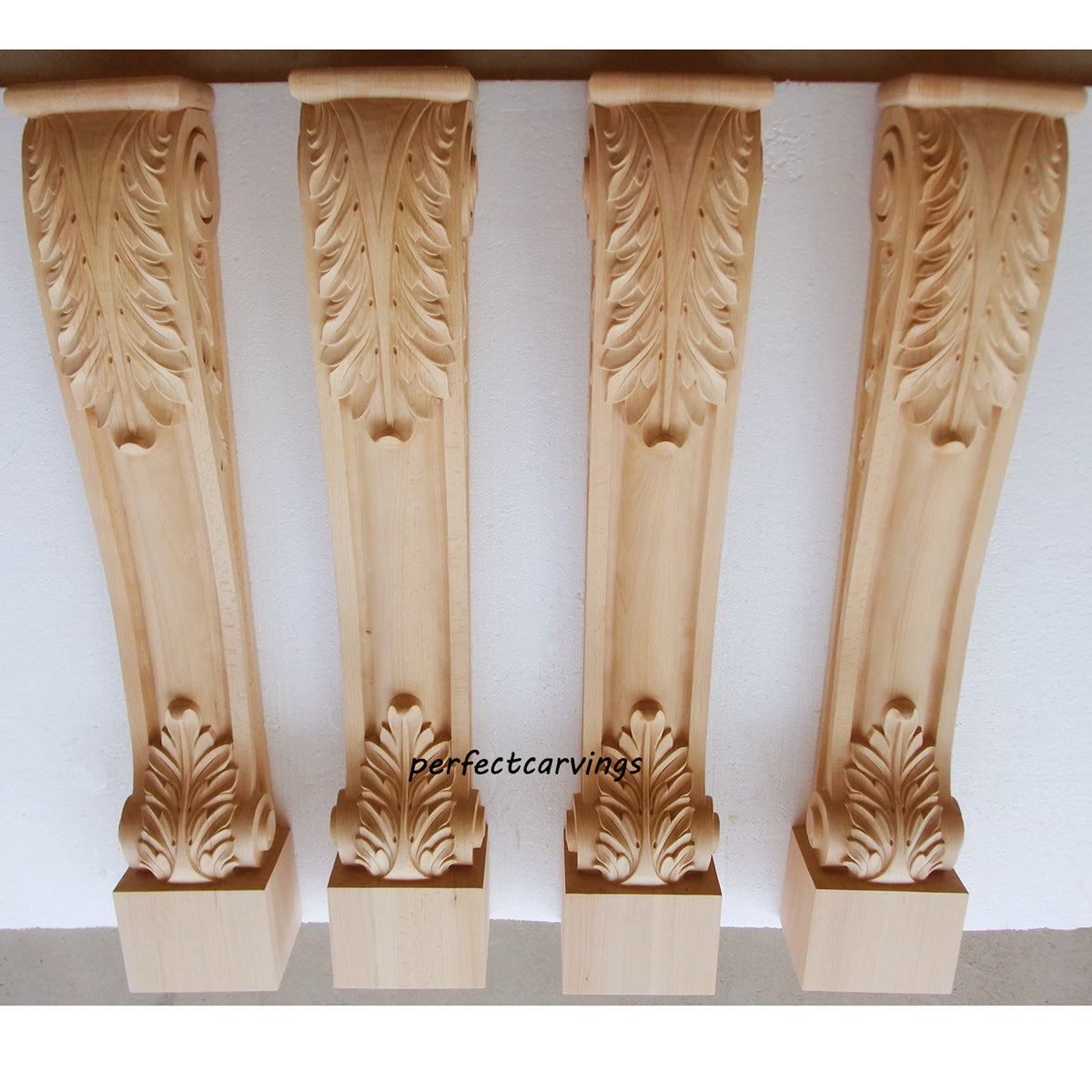 PAIR of ISP-04 Traditional Acanthus Carved 35-1/2"High Wood Cabinet Post