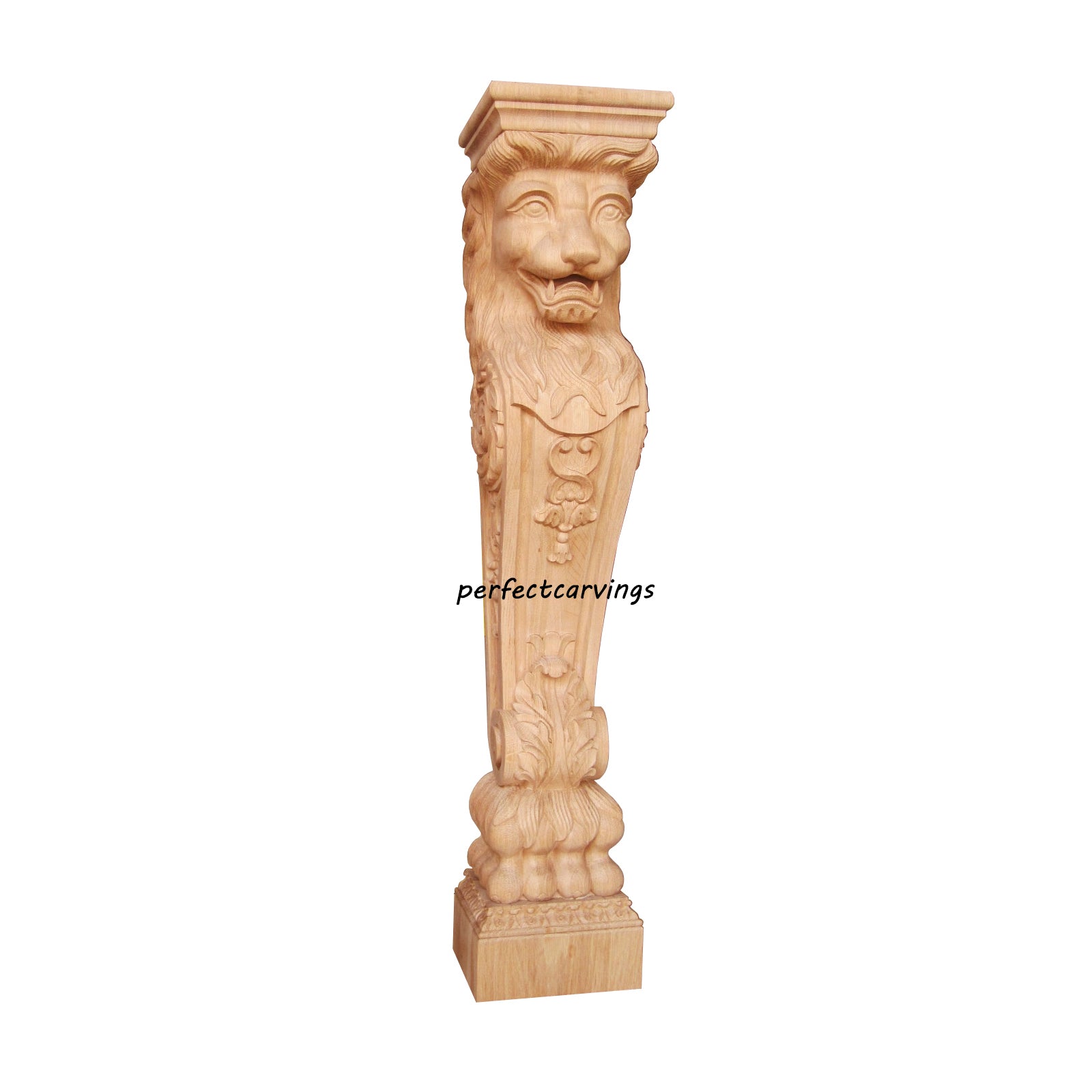 PAIR of ISP-24 Majestic Leaf Lion Carved Island Posts, Available in 36