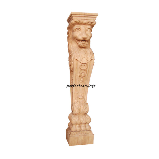 PAIR of ISP-24 Majestic Leaf Lion Carved Island Posts, Available in 36" & 43-1/4"High