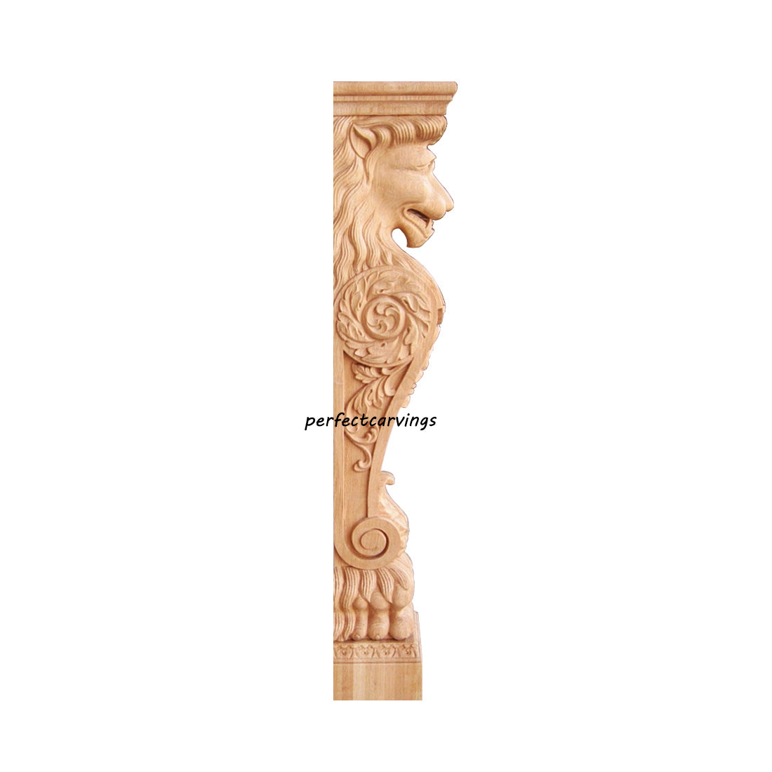 PAIR of ISP-24 Majestic Leaf Lion Carved Island Posts, Available in 36" & 43-1/4"High