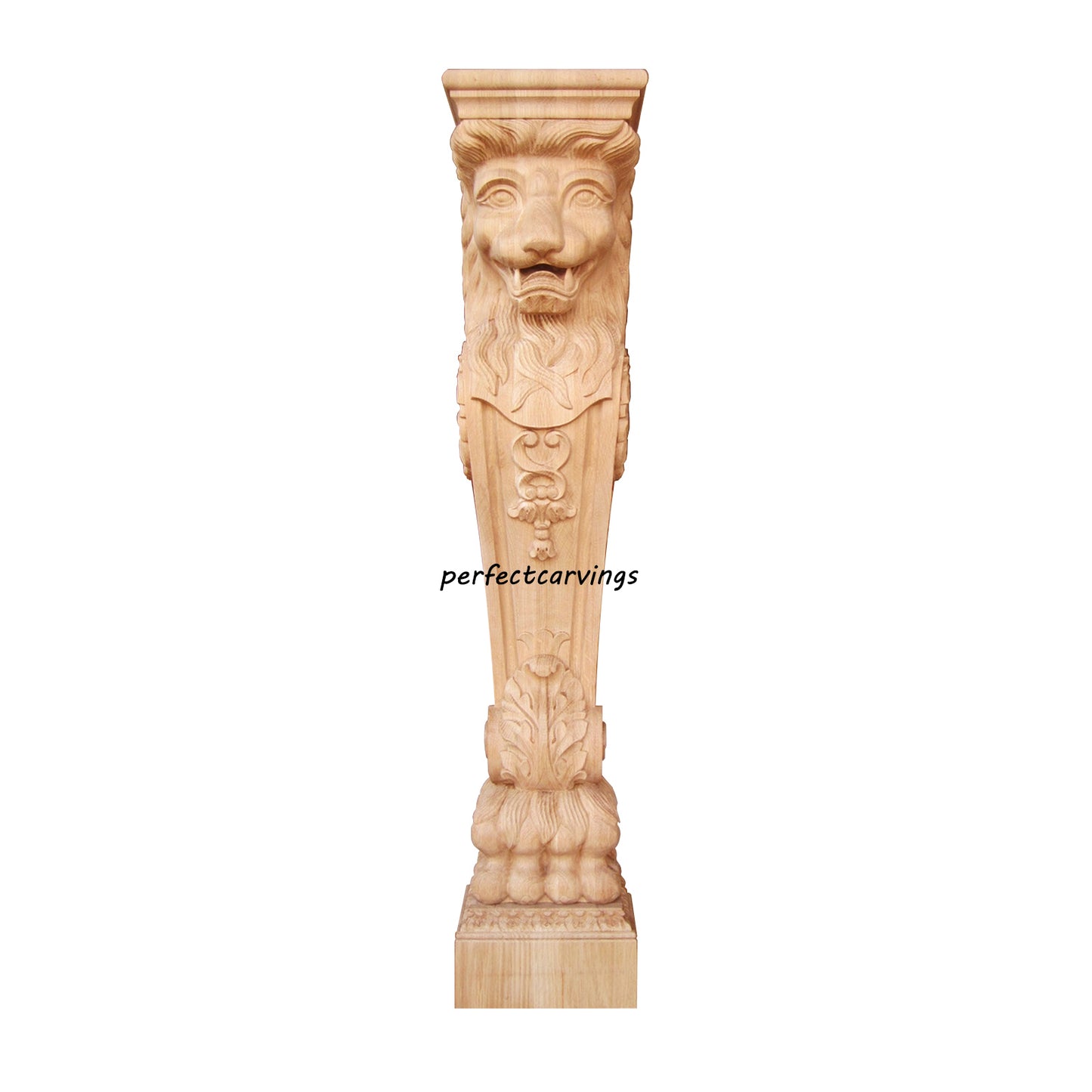 PAIR of ISP-24 Majestic Leaf Lion Carved Island Posts, Available in 36" & 43-1/4"High