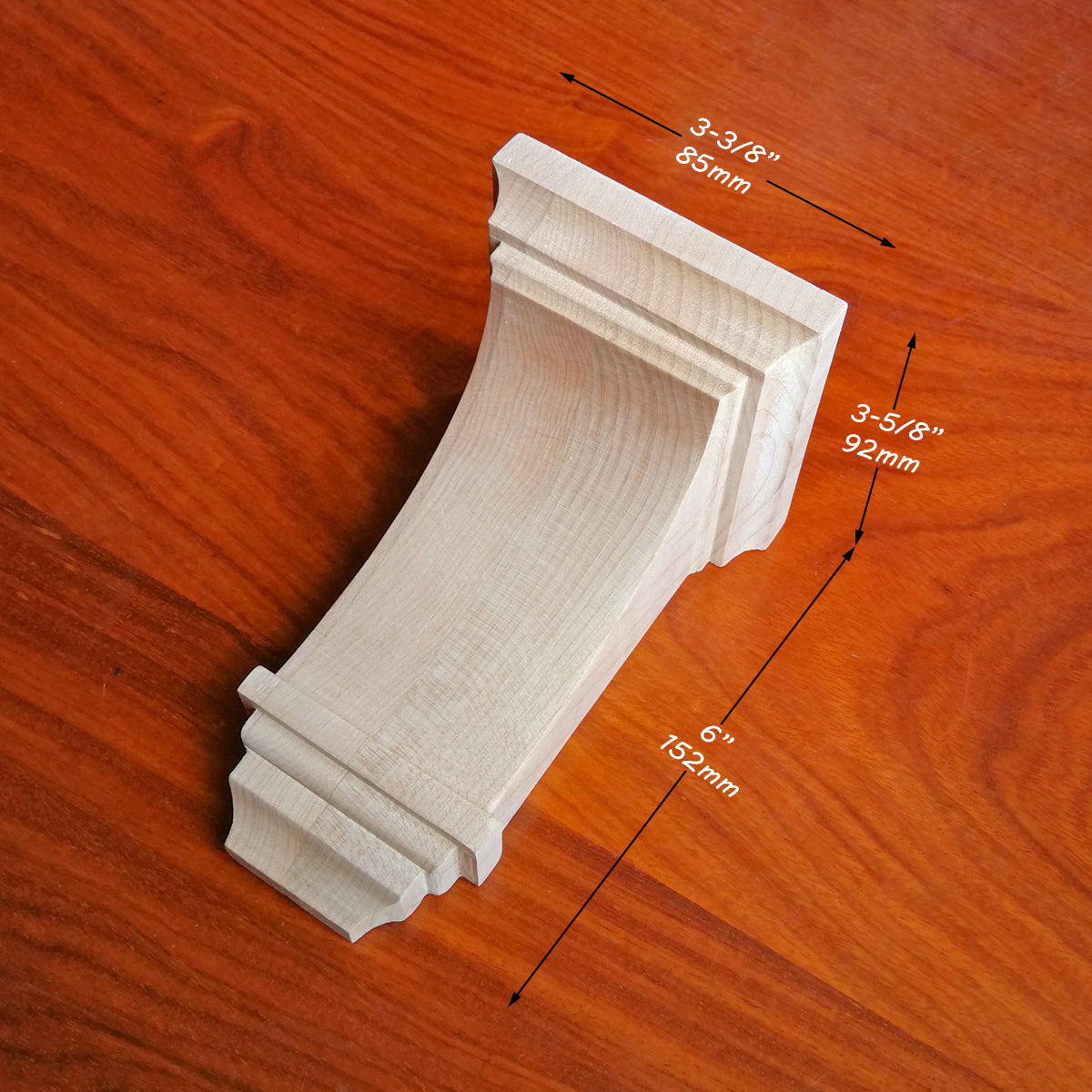 PAIR of Simple Arch Contemporary Wood Carved Bracket Corbels, Available in 6", 8", 10" & 12" High