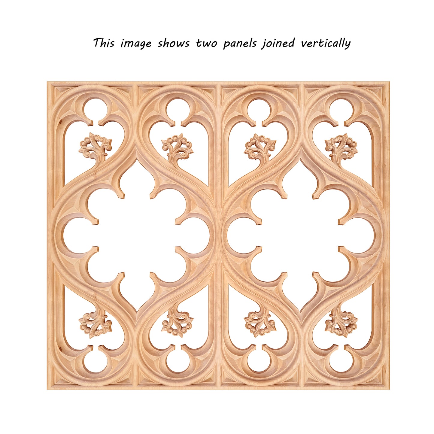 PNL-38 Gothic Scroll Carved Wood Screen Panels, 25-3/4"x11-3/4", Supplied in two halves