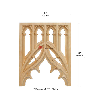 CUSTOM240511 5PCS Mahogany Carved Gothic Screen Arch 8"Wx10"H Panels, SOLD