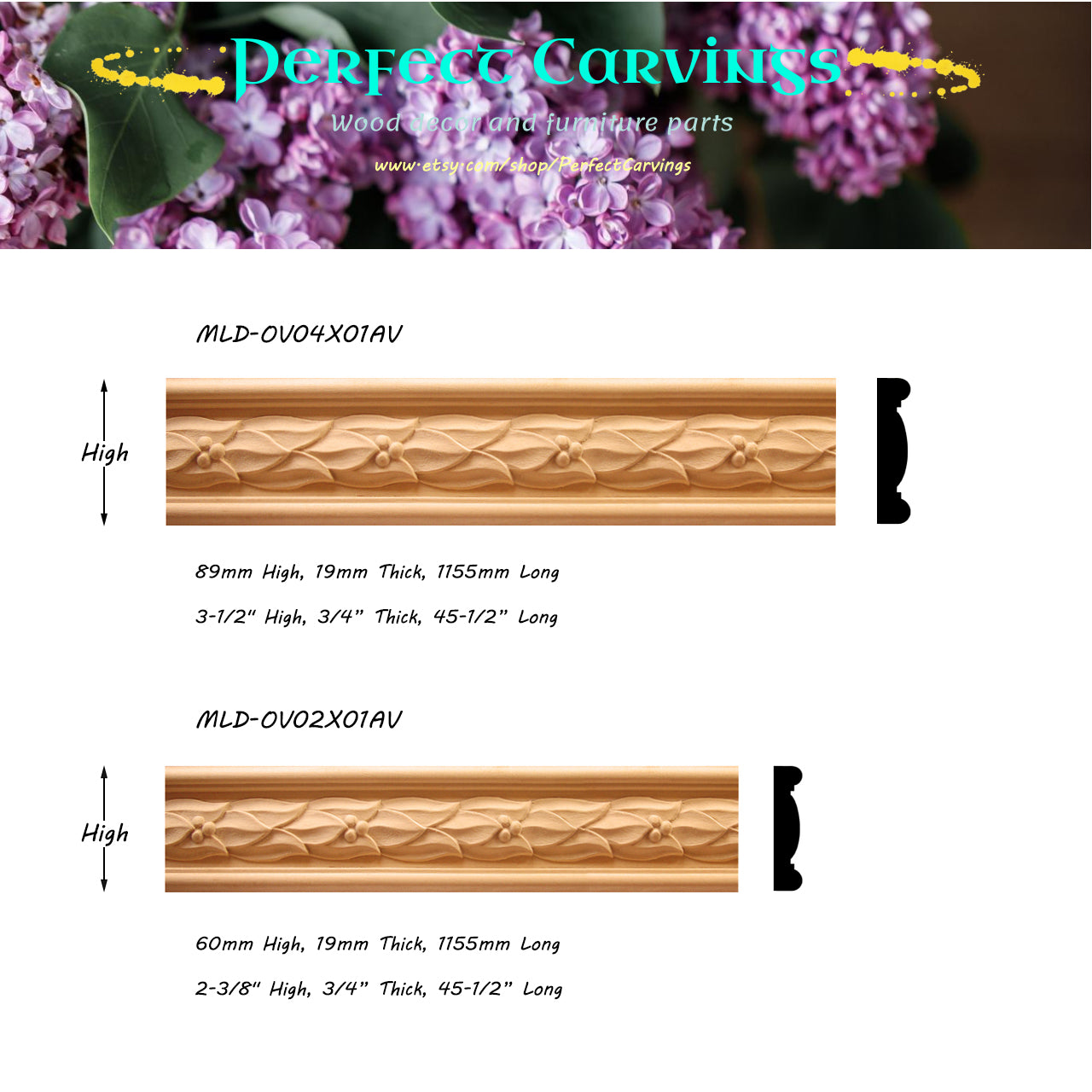 4PCS  Wood Carved Laurel Leaf Moulding Trim, Available in Two Sizes