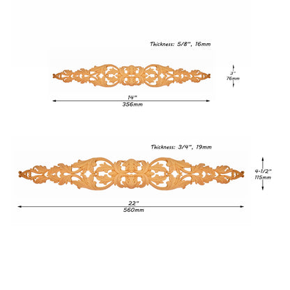 Flourishing Leaf Carved Wood Applique Onlay, Available in  14" & 22" Wide