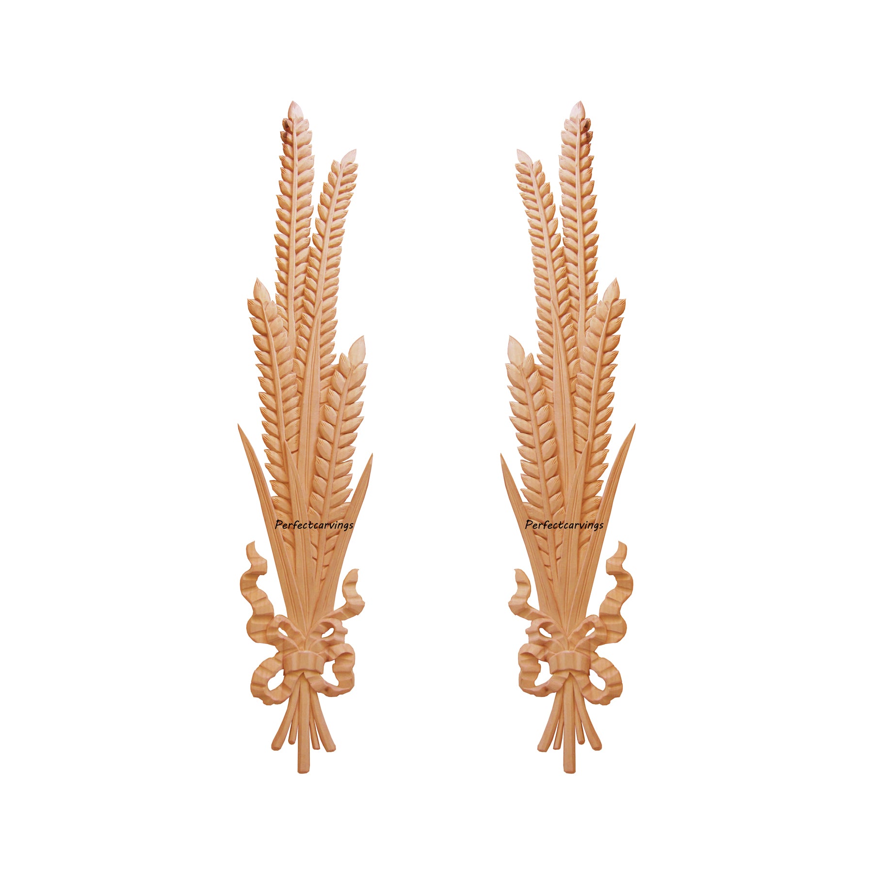 PAIR of Ribbon Wheat Carved Wood Appliques, Available in 12