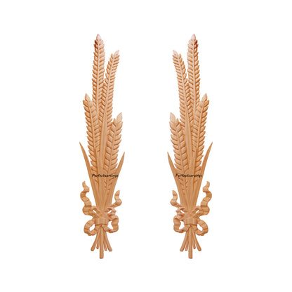 PAIR of Ribbon Wheat Carved Wood Appliques, Available in 12", 16" & 22-1/4" High