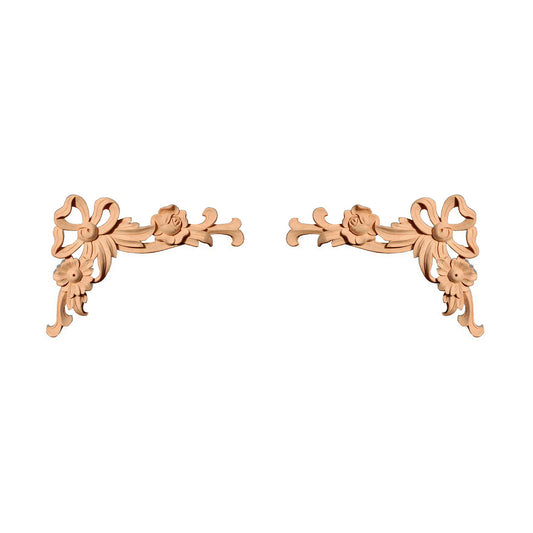 PAIR of Floral Ribbon Carved Wood Corner Wood Appliques, Available in 3 Sizes
